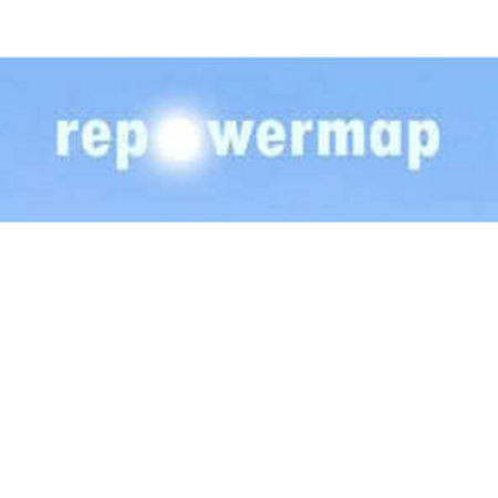 Ein blauer Hintergrund mit dem Text "repowermap", der durch eine Lichtquelle in der Mitte hervorgehoben wird. Die Schrift ist in großen, weißen Buchstaben gehalten, die den Fokus auf den Markennamen lenken.