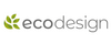 Logo von "ecodesign" mit grünen Blättern, die Nachhaltigkeit symbolisieren. Der Schriftzug "eco" in einer modernen Schriftart steht für umweltfreundliches Design.
