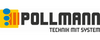 Logo der Firma Pollmann. Der Schriftzug "POLLMANN" in Großbuchstaben steht über dem Slogan "TECHNIK MIT SYSTEM". Das Logo besteht aus farbigen Kreisen und Rechtecken, die links in einer gestapelte Form angeordnet sind.