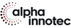 Das Bild zeigt das Logo von alpha innotec. Der Schriftzug "alpha" steht in Großbuchstaben und ist links positioniert, während "innotec" in kleinerer Schriftart daneben steht. Um den Schriftzug sind punktartige grafische Elemente in verschiedenen Farben angeordnet.