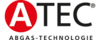 Logo von ATEC, einem Unternehmen für Abgas-Technologie. Der Schriftzug besteht aus einem roten Kreis mit "ATEC" in Schwarz und darunter "ABGAS-TECHNOLOGIE" in Schwarz auf weißem Hintergrund.