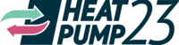 Das Bild zeigt das Logo von Heat Pump 23, mit stilisierten Pfeilen, die eine Umwandlung von Energie darstellen. Der Text „HEAT PUMP 23“ ist prominent hervorgehoben und reflektiert das Thema erneuerbare Energie und Heiztechnologie.